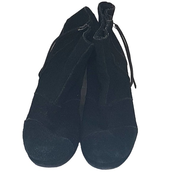 Ladies Toms Black Suede Platform Ankle Boot Size 7 - Picture 2 of 8